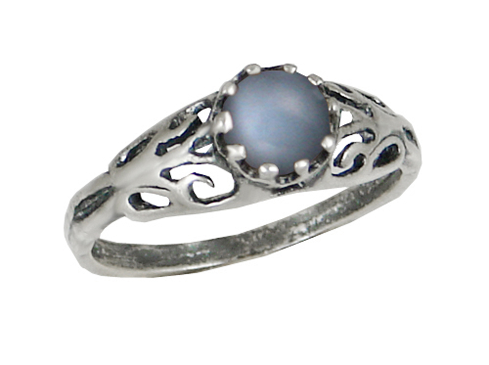 Sterling Silver Filigree Ring With Grey Moonstone Size 9